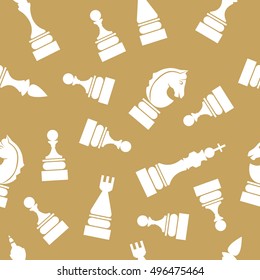 Game of chess seamless pattern. Wall, background, paper, flat, silhouette design. Vector white