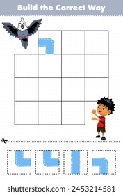 Game for children build the correct way help bird move to the boy printable pet worksheet