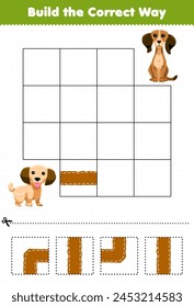 Game for children build the correct way help puppy move to dog printable pet worksheet