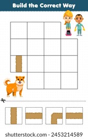 Juego para niños construye la manera correcta de ayudar al perro a moverse a la hoja de trabajo para mascotas imprimible veterinaria