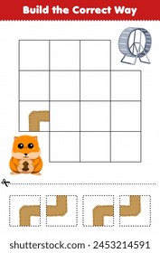 Game for children build the correct way help hamster move to the wheel printable pet worksheet