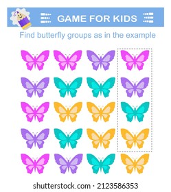 A game for children. Fınd butterfly groups as ın the example. Attention tasks for children.