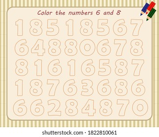  A game for children. Color the numbers  6 and 8