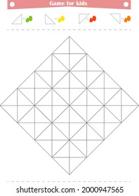 Un juego para los niños. Color de los triángulos con los colores indicados en la muestra
