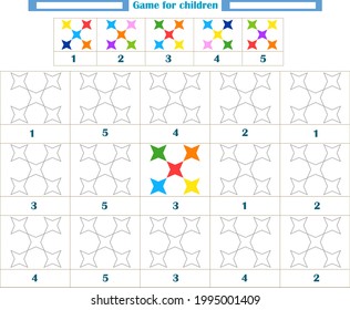 A game for children. Color the unpainted shapes using the reference. Development of attention, memory, thinking