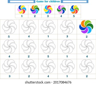A game for children. Color the unpainted shapes using the reference. Development of attention, memory, thinking