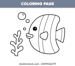 Game for children coloring page of cute fish and seaweed line art printable pet worksheet