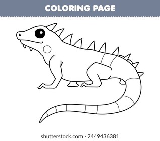 Game for children coloring page of cute iguana line art printable pet worksheet