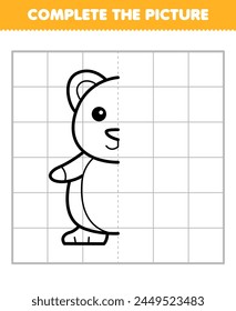 Juego para niños completa la imagen de hámster lindo medio contorno para dibujar la hoja de trabajo de mascotas