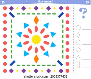 A game for children. Count all the indicated shapes in this pattern.