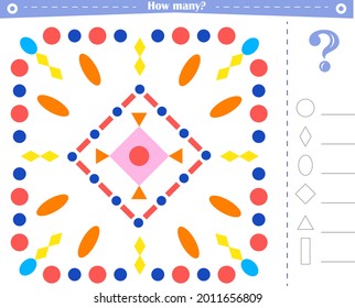 A game for children. Count all the indicated shapes in this pattern.