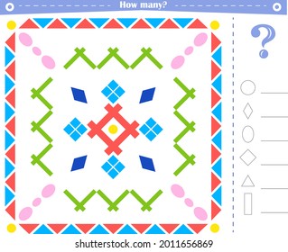 A game for children. Count all the indicated shapes in this pattern.