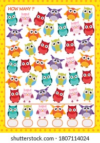 A game for children. count how many owls