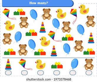 A game for children. count how many toys