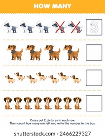 Game for children count how many cute dog and write the number in the box pet worksheet