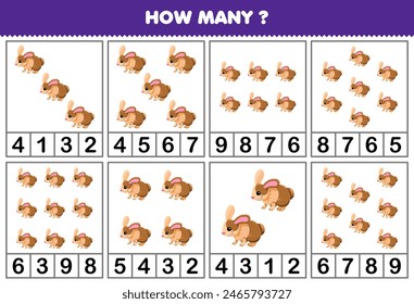 Juego para niños que cuentan cuántos conejos lindos en cada hoja de trabajo de mascotas imprimible tabla