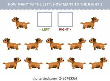 Game for children of counting left and right picture of cute brown dog printable pet worksheet