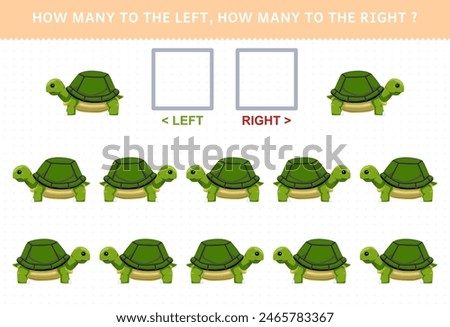 Game for children of counting left and right picture of cute turtle printable pet worksheet