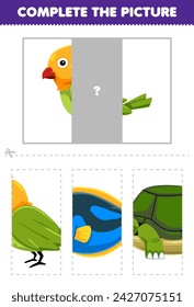 Game for children cut and complete the correct picture of cute bird printable pet worksheet