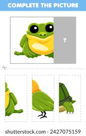 Juego para niños cortar y completar la imagen correcta de la linda rana imprimible hoja de trabajo para mascotas