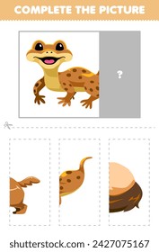 Game for children cut and complete the correct picture of cute gecko printable pet worksheet