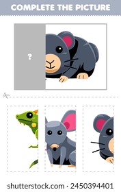 Game for children cut and complete the correct picture of cute hamster printable pet worksheet