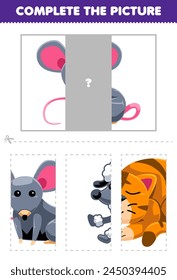 Game for children cut and complete the correct picture of cute mouse printable pet worksheet
