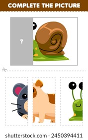 Juego para niños cortar y completar la imagen correcta de caracol lindo imprimible hoja de trabajo para mascotas