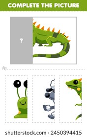 Juego para niños cortar y completar la imagen correcta de la linda hoja de trabajo de mascotas imprimible iguana