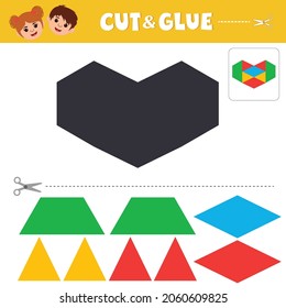 A game for children. Cut and glue. Heart. Puzzle. Worksheet for printing. Vector illustration.