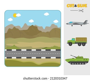 Game for children. Cut and paste machines. Match the transport going, floating, flying. Template for printing games with Velcro, puzzles.  Activity for pre sсhool years kids and toddlers