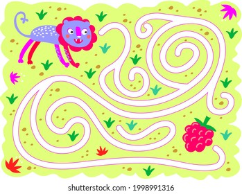 A game for children to develop logic and attention. Labyrinth for a cartoon lion.