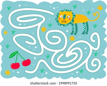 A game for children to develop logic and attention. Labyrinth for a cartoon lion.