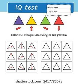  game for children to develop logic. Color the triangles according to the pattern. Printed sheet