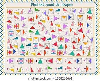 A game for children. Development of attention. Find and count the shapes.