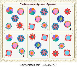 A game for children. Development of attention. Find two identical groups of patterns