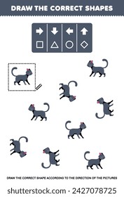 Game for children draw the correct shape according to the direction of a cute cat pet worksheet