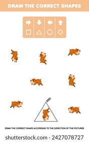 Game for children draw the correct shape according to the direction of a cute hamster pet worksheet