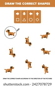 Game for children draw the correct shape according to the direction of a cute dog pet worksheet