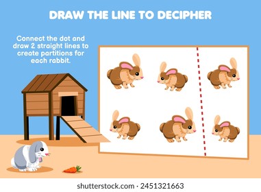 Game for children draw the lines to separate the rabbit printable pet worksheet