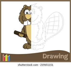Game for children - draw a lovely beaver (vector)