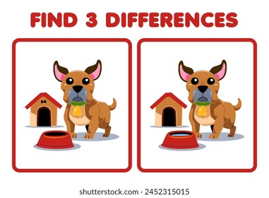 Juego para niños encuentra 3 diferencias entre 2 linda imagen de perro imprimible hoja de trabajo para mascotas
