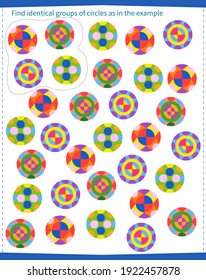 A game for children. Find all the groups of patterns in the circles and circle them as shown in the sample.