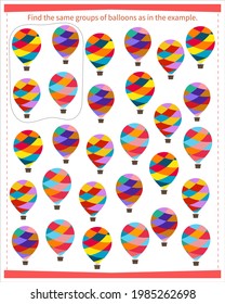A game for children. Find all the groups with balloons listed in the sample