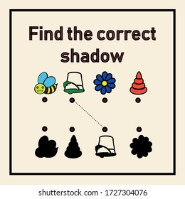 Game for children. Find the correct shadow. Preschool themed puzzle game. educational riddle. Worksheet for printing. Children's funny puzzles, entertainment