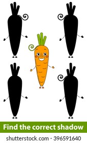 Game for children: find the correct shadow (strawberry, watermelon, pumpkin, apple). Vector illustration
