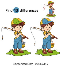 Game for children: find differences (little boy fisher)