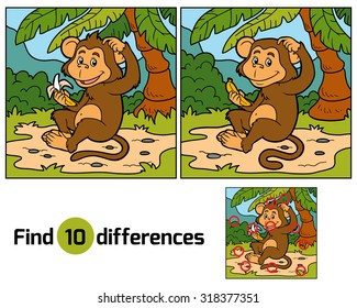 Game for children: find differences (little monkey with a banana)