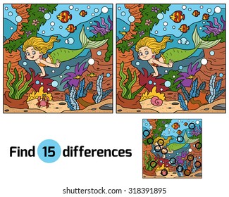 Game for children: find differences (little mermaid and sea world)