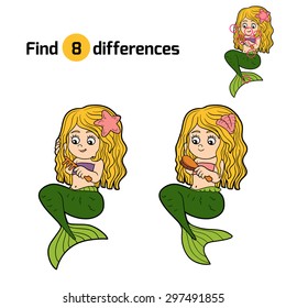 Game for children: find differences (Mermaid and comb)